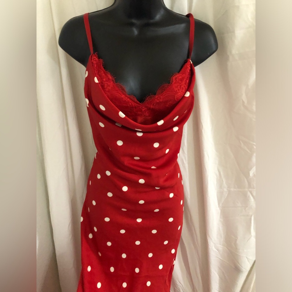 Jessica Simpson red white polka dot lace bra cowl neck maxi dress size medium - Picture 8 of 16